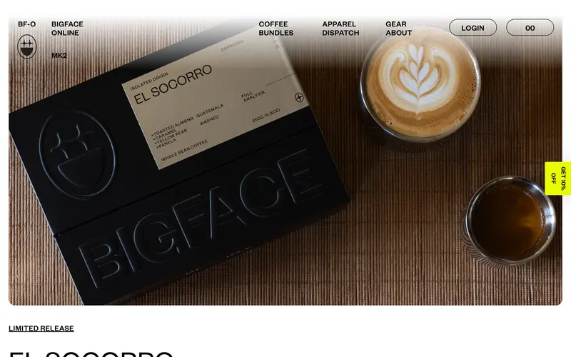 BIGFACE BRAND 웹사이트 데스크톱 화면 스크린샷 — 에디토리얼, 컬러풀 스타일