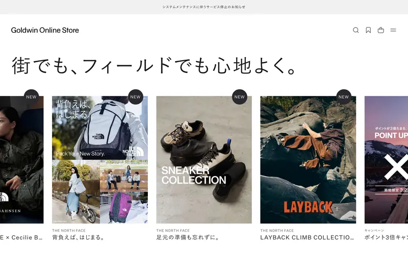 Goldwin Online Store 웹사이트 데스크톱 화면 스크린샷 — 컬러풀, 레트로 스타일
