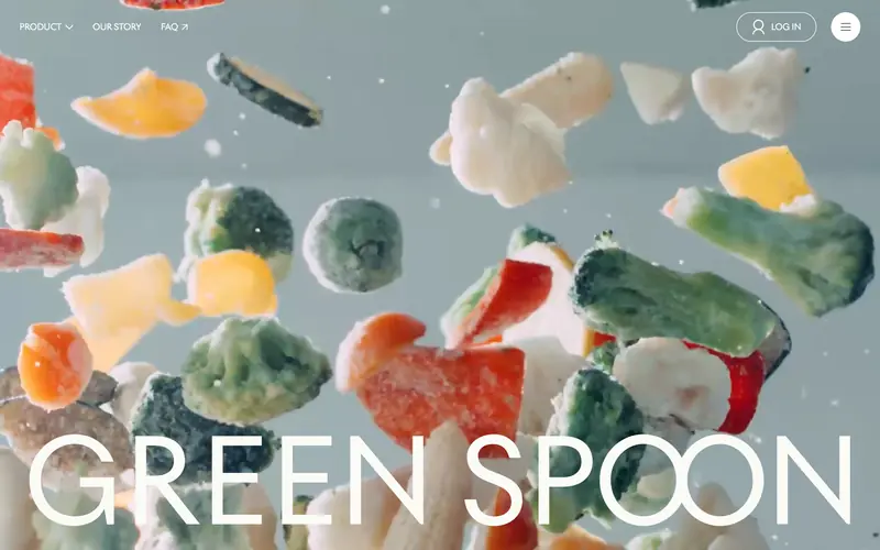 GREEN SPOON 웹사이트 데스크톱 화면 스크린샷 — 미니멀, 플레이풀 스타일