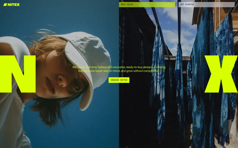 Nitex 웹사이트 데스크톱 화면 스크린샷 — 브루탈리즘, 인터랙션·애니메이션 스타일