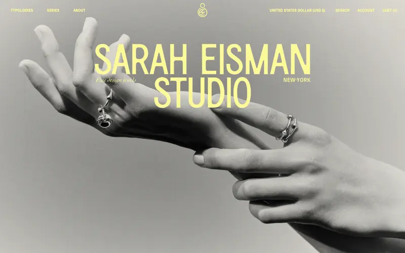 Sarah Eisman Studio 웹사이트 데스크톱 화면 스크린샷 — 레트로, 기업형 스타일