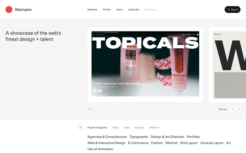 Siteinspire 데스크톱 화면