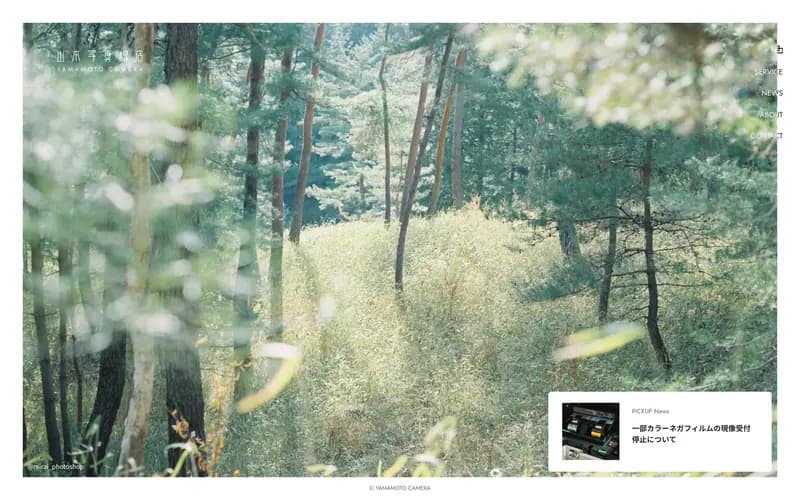 山本写真機店 웹사이트 데스크톱 화면 스크린샷 — 레트로, 기업형 스타일