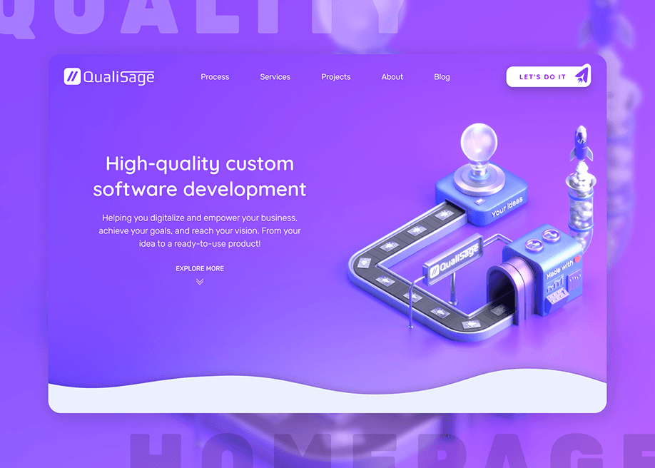 QualiSage · Think Big. Build Fast. 데스크톱 화면