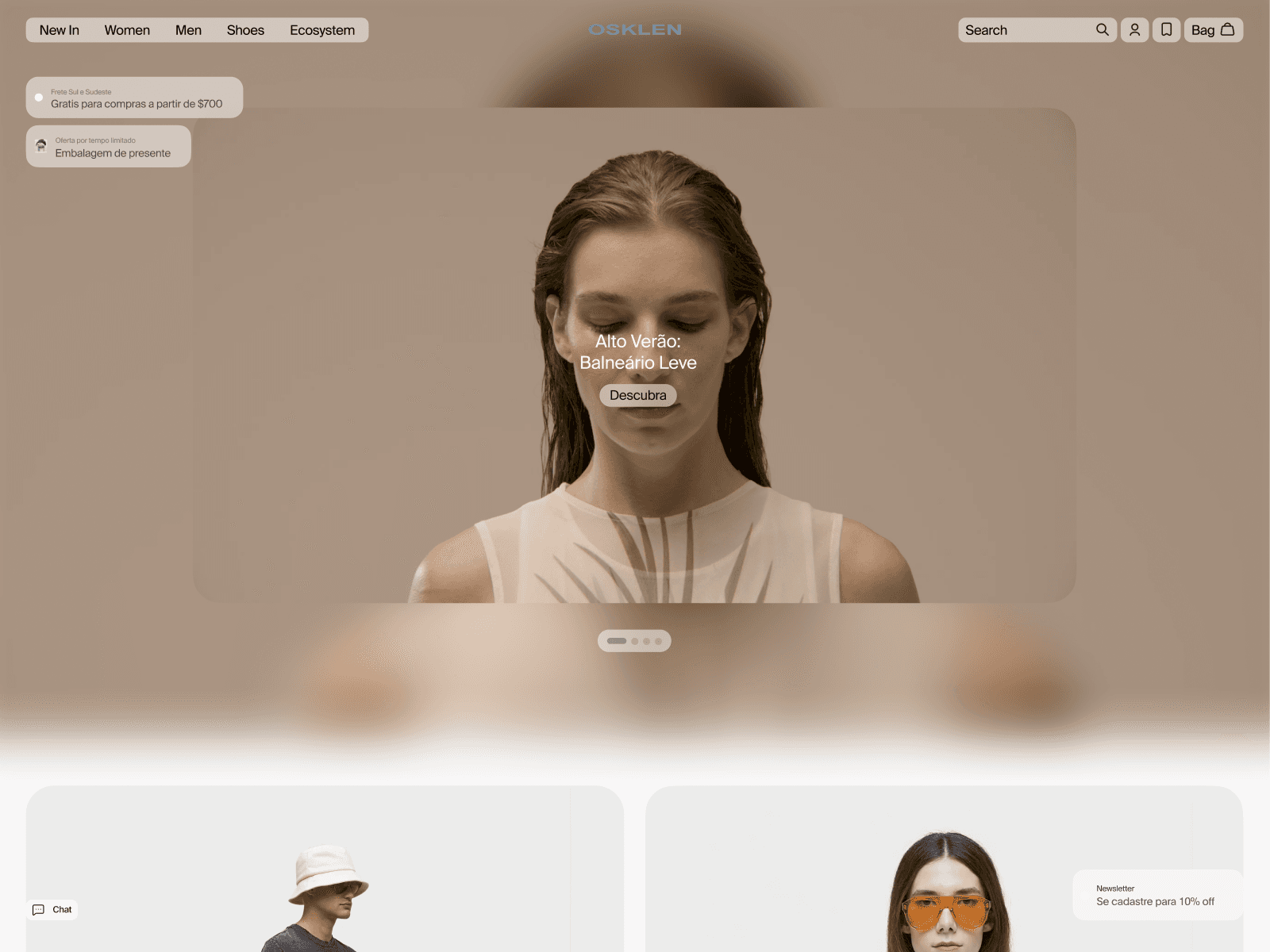Osklen Digital Flagship 웹사이트 데스크톱 화면 스크린샷 — 브루탈리즘 스타일