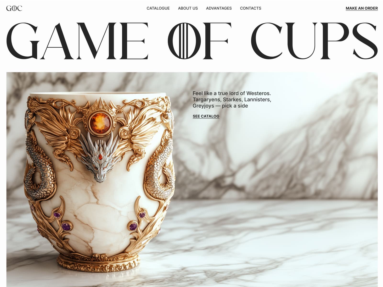 Game of Cups 웹사이트 데스크톱 화면 스크린샷 — 미니멀 스타일