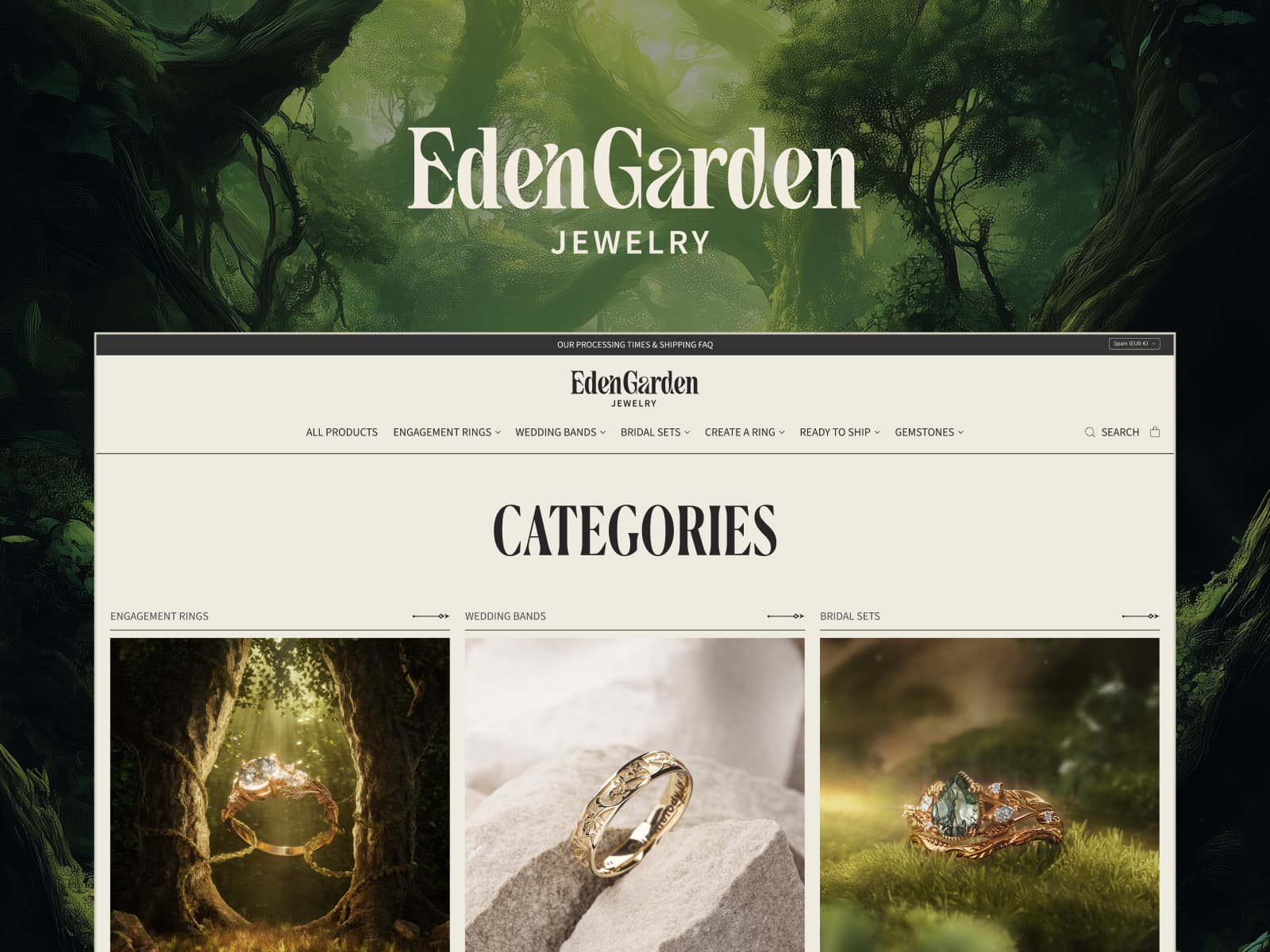 Eden Garden Jewelry 웹사이트 데스크톱 화면 스크린샷 — 미니멀 스타일