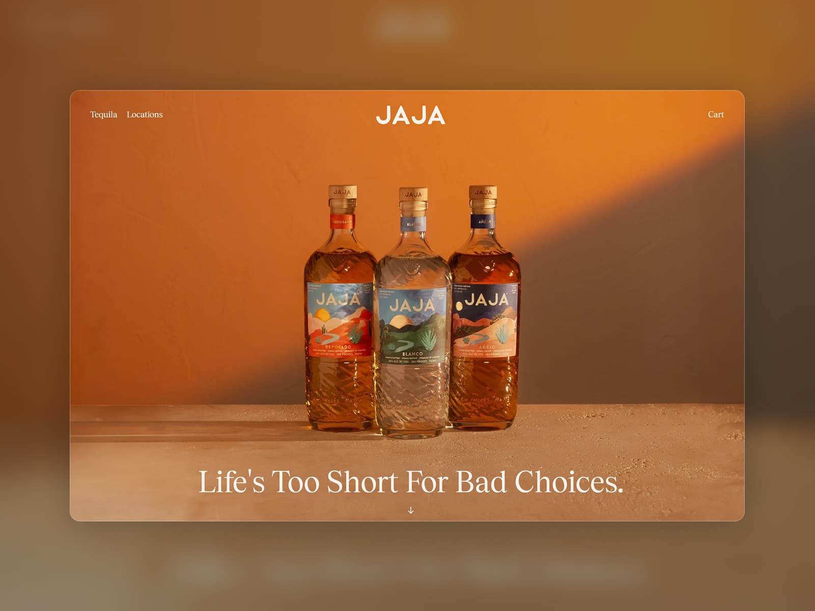 JAJA Tequila 웹사이트 데스크톱 화면 스크린샷 — 인터랙션·애니메이션 스타일