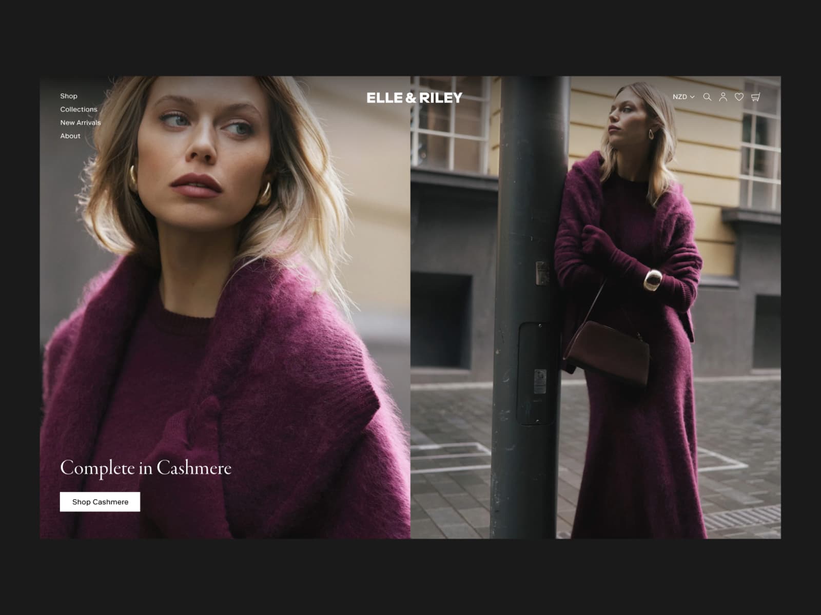 Elle & Riley 웹사이트 데스크톱 화면 스크린샷 — 컬러풀 스타일