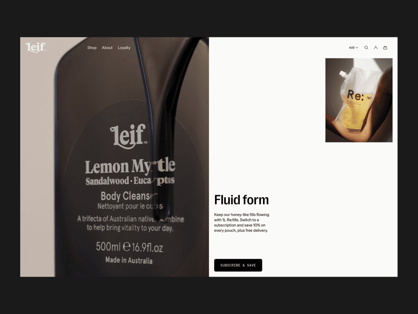 Leif 웹사이트 데스크톱 화면 스크린샷 — 타이포그래피 스타일