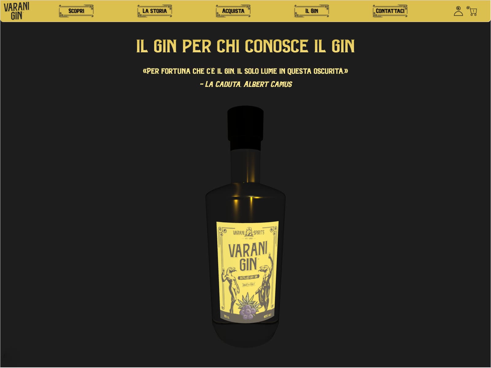 Varani Gin 웹사이트 데스크톱 화면 스크린샷 — 브루탈리즘 스타일