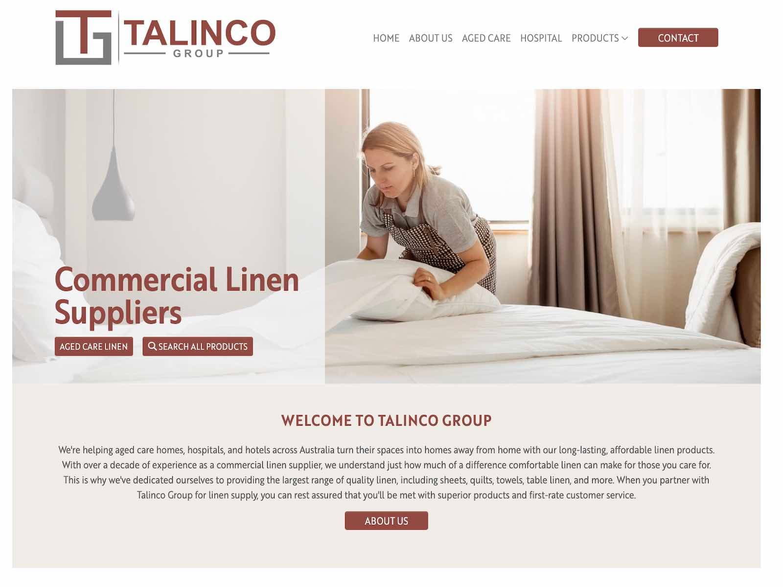 Talinco Group 웹사이트 데스크톱 화면 스크린샷 — 타이포그래피 스타일