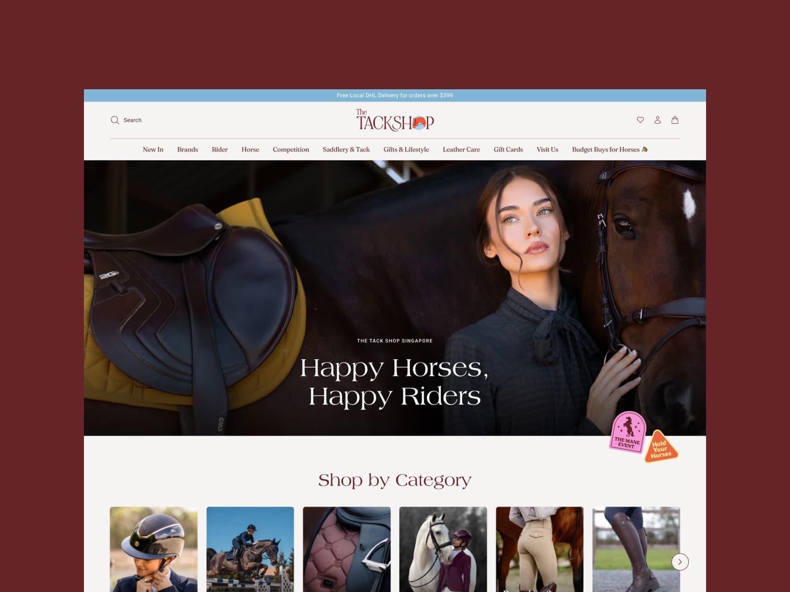 The Tack Shop 웹사이트 데스크톱 화면 스크린샷 — 미니멀 스타일