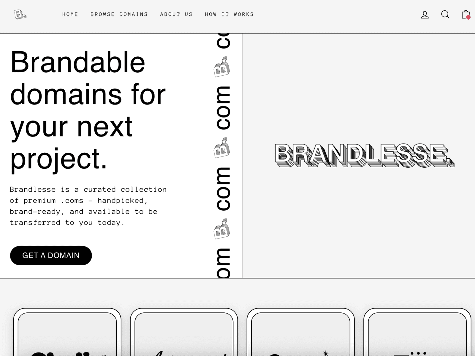 BRANDLESSE 웹사이트 데스크톱 화면 스크린샷 — 일러스트레이션 스타일