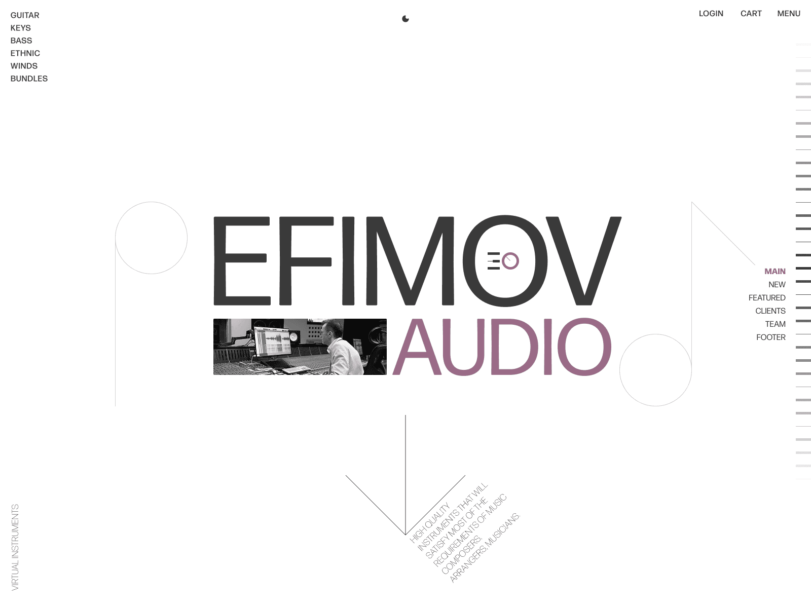 Efimov Audio 웹사이트 데스크톱 화면 스크린샷 — 미니멀 스타일