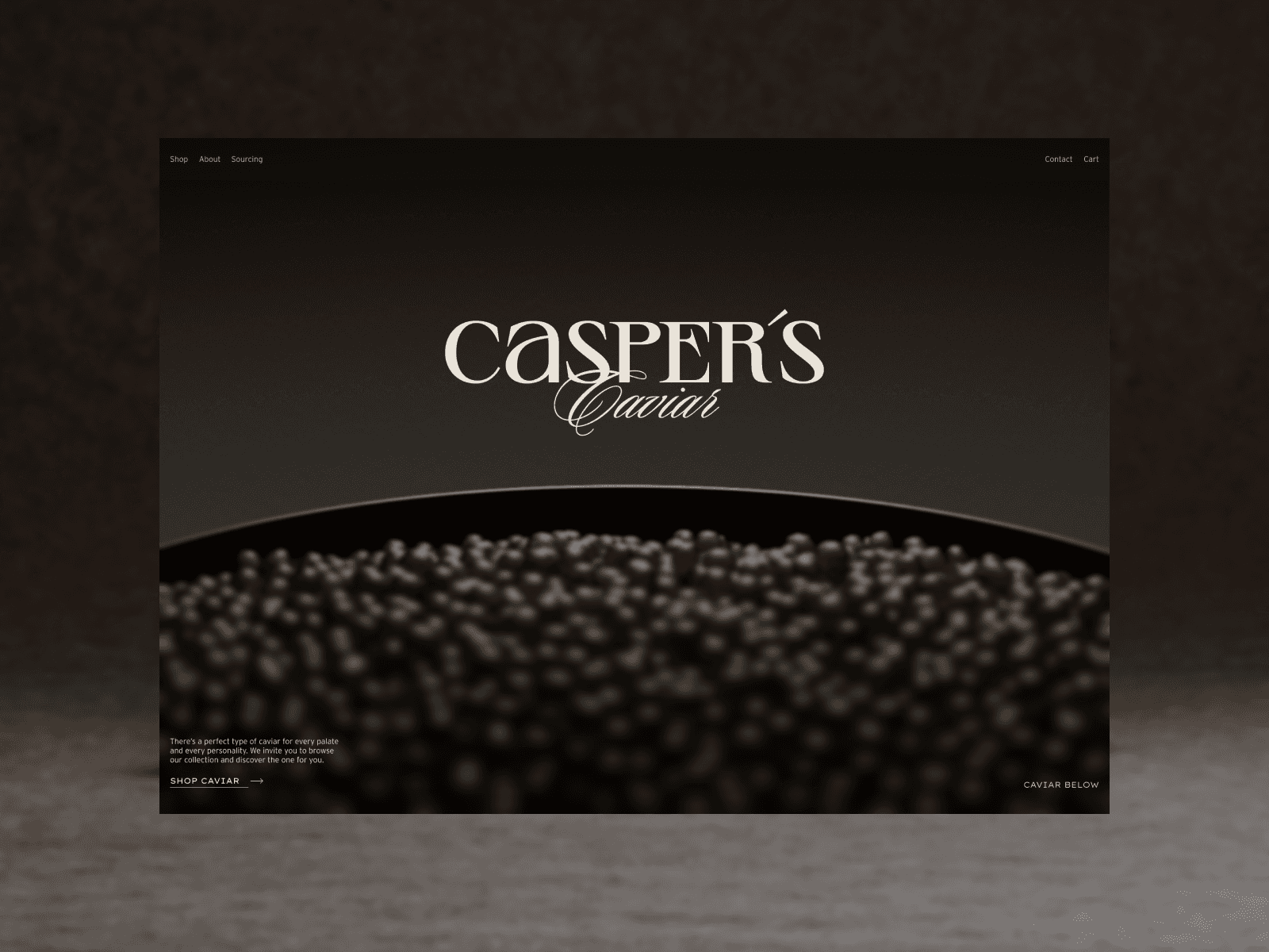 Casper's Caviar 웹사이트 데스크톱 화면 스크린샷 — 플레이풀 스타일