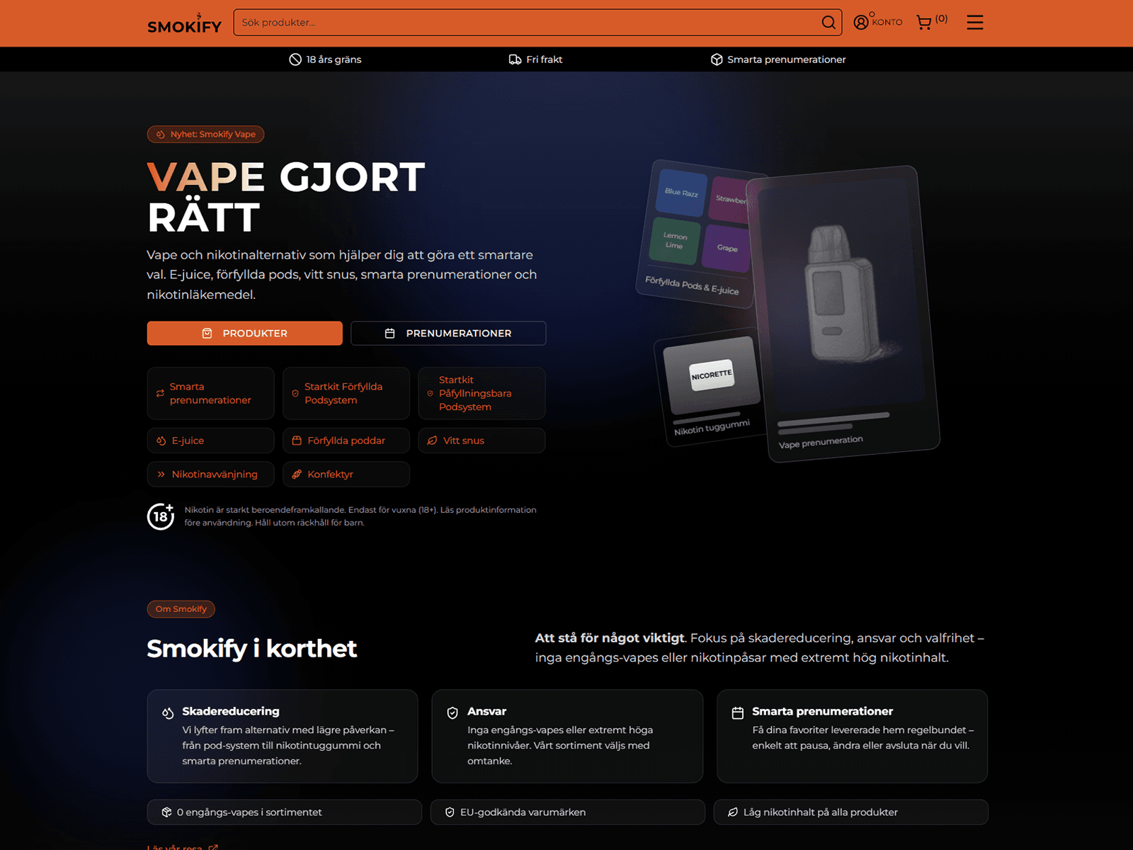 Smokify 웹사이트 데스크톱 화면 스크린샷 — 미니멀 스타일
