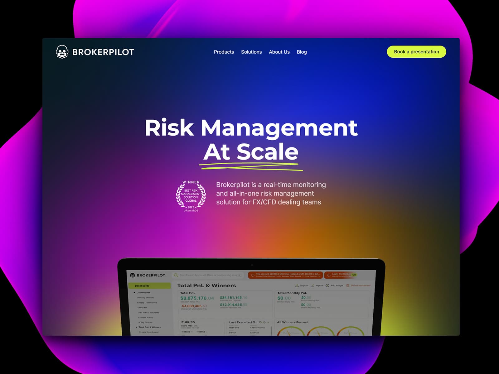 Brokerpilot: Risk Management & Flow Analytics for Brokers 데스크톱 화면