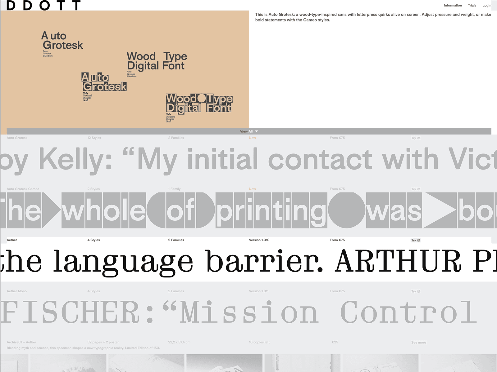 D D O T T Type Foundry 웹사이트 데스크톱 화면 스크린샷 — 플레이풀 스타일