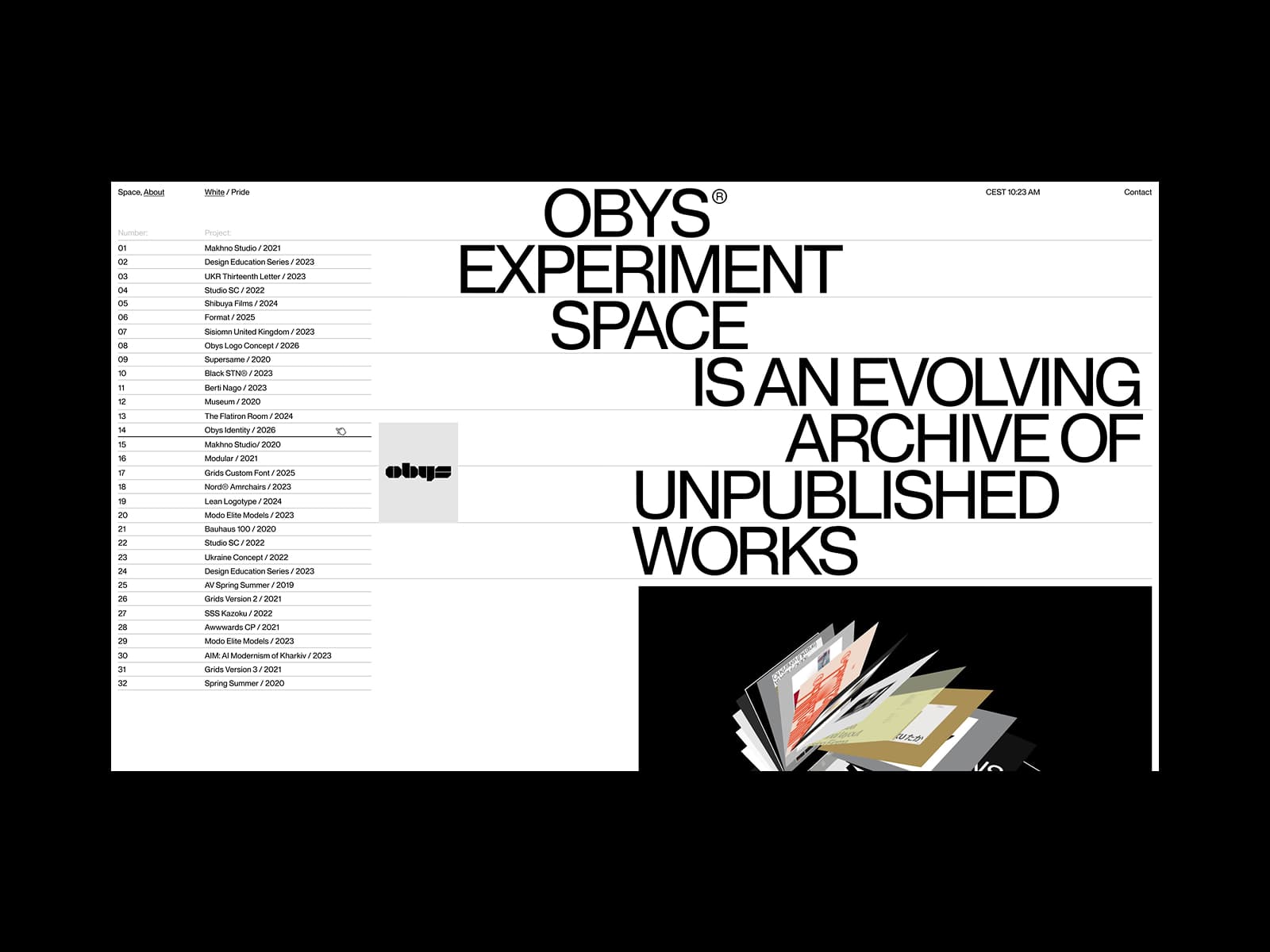 Obys® Experiment Space — Unpublished Works & Experiments 데스크톱 화면