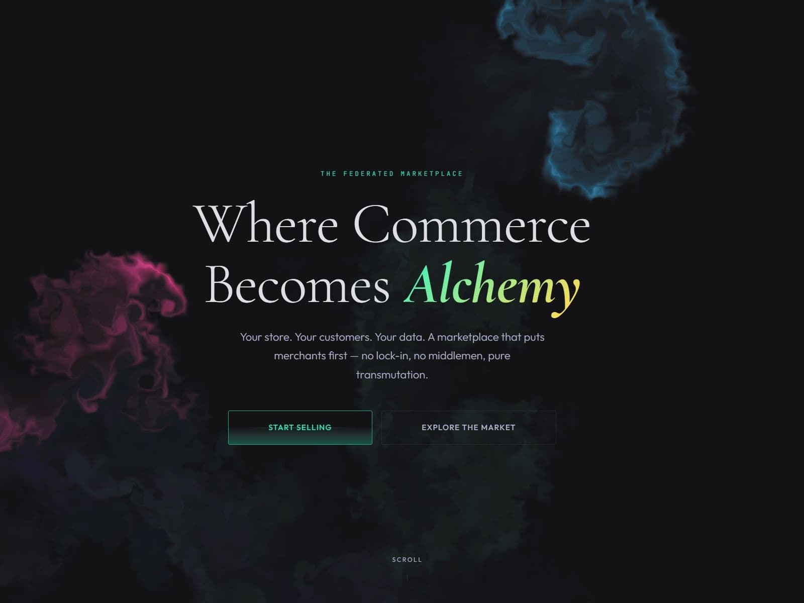 Alkemy — Federated E-Commerce Marketplace | Merchants Own Their Customers 데스크톱 화면