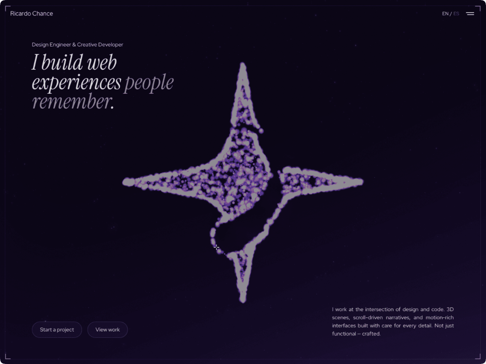 Ricardo Chance — Design Engineer & Creative Developer 데스크톱 화면