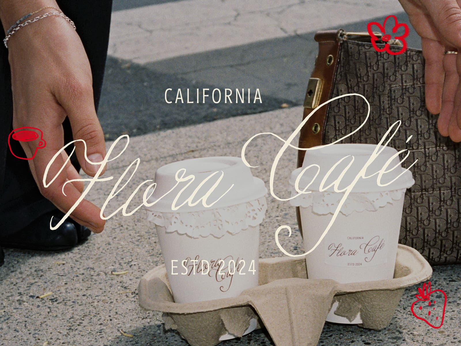 Flora Café 웹사이트 데스크톱 화면 스크린샷 — 모노크롬 스타일