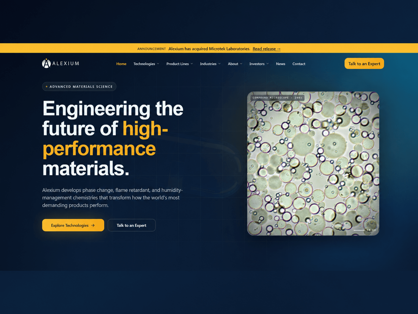 Alexium International — Advanced PCM & FR Technologies 데스크톱 화면