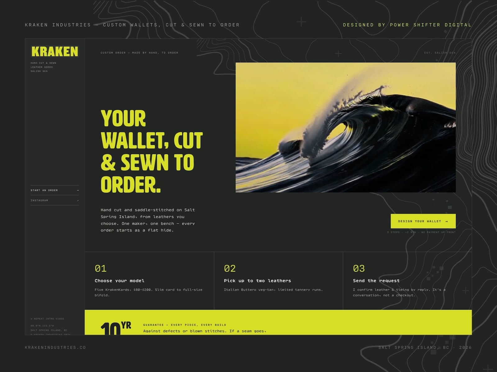 Kraken Industries — Custom Wallets, Cut & Sewn to Order 데스크톱 화면