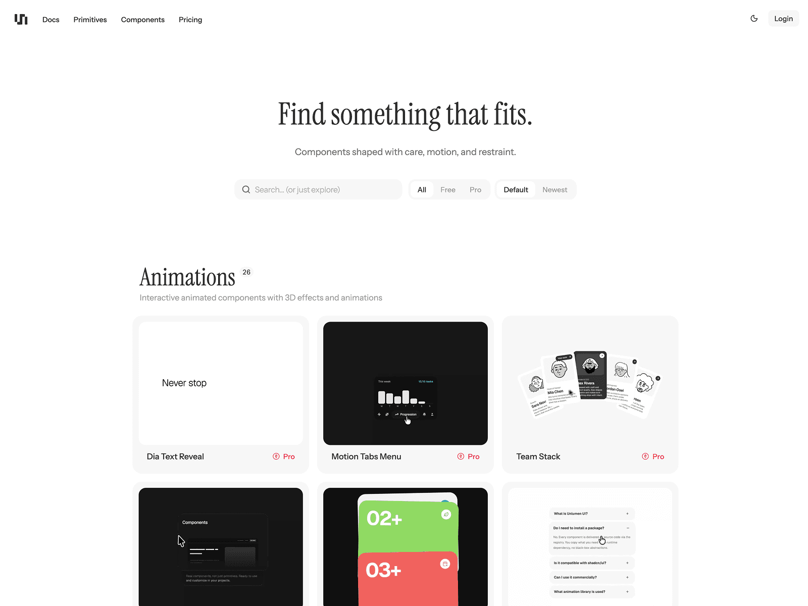 unlumen UI – Beautifully Designed React Components 데스크톱 화면