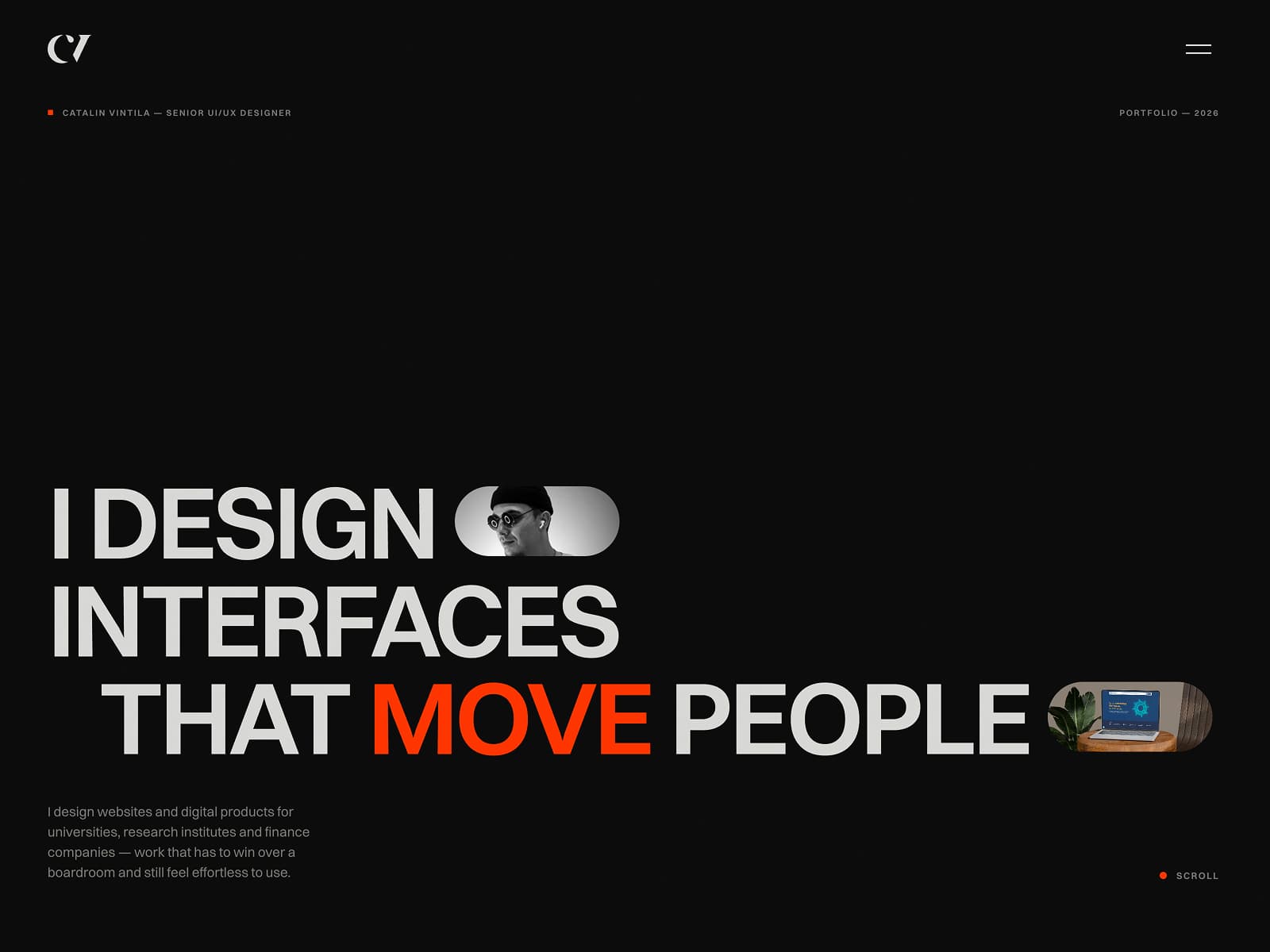 Catalin Vintila — UI/UX Designer | Interfaces That Move People 데스크톱 화면