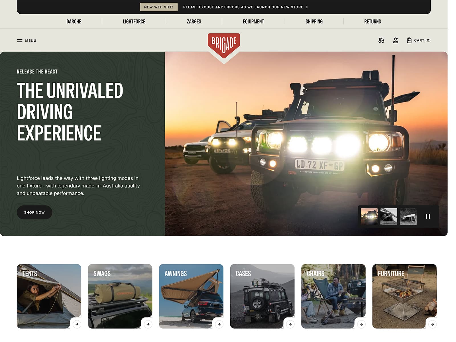 Brigade Overland 웹사이트 데스크톱 화면 스크린샷 — 에디토리얼 스타일