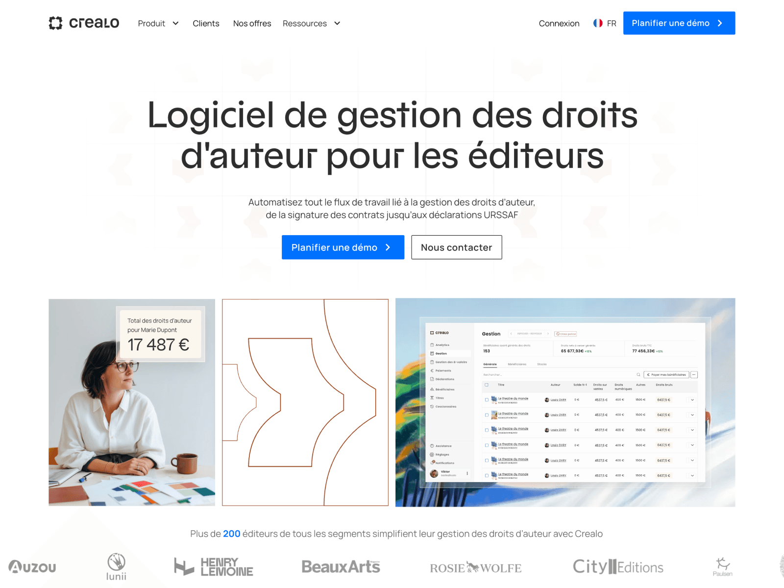 Crealo - Logiciel de gestion des droits d'auteur pour les éditeurs 데스크톱 화면