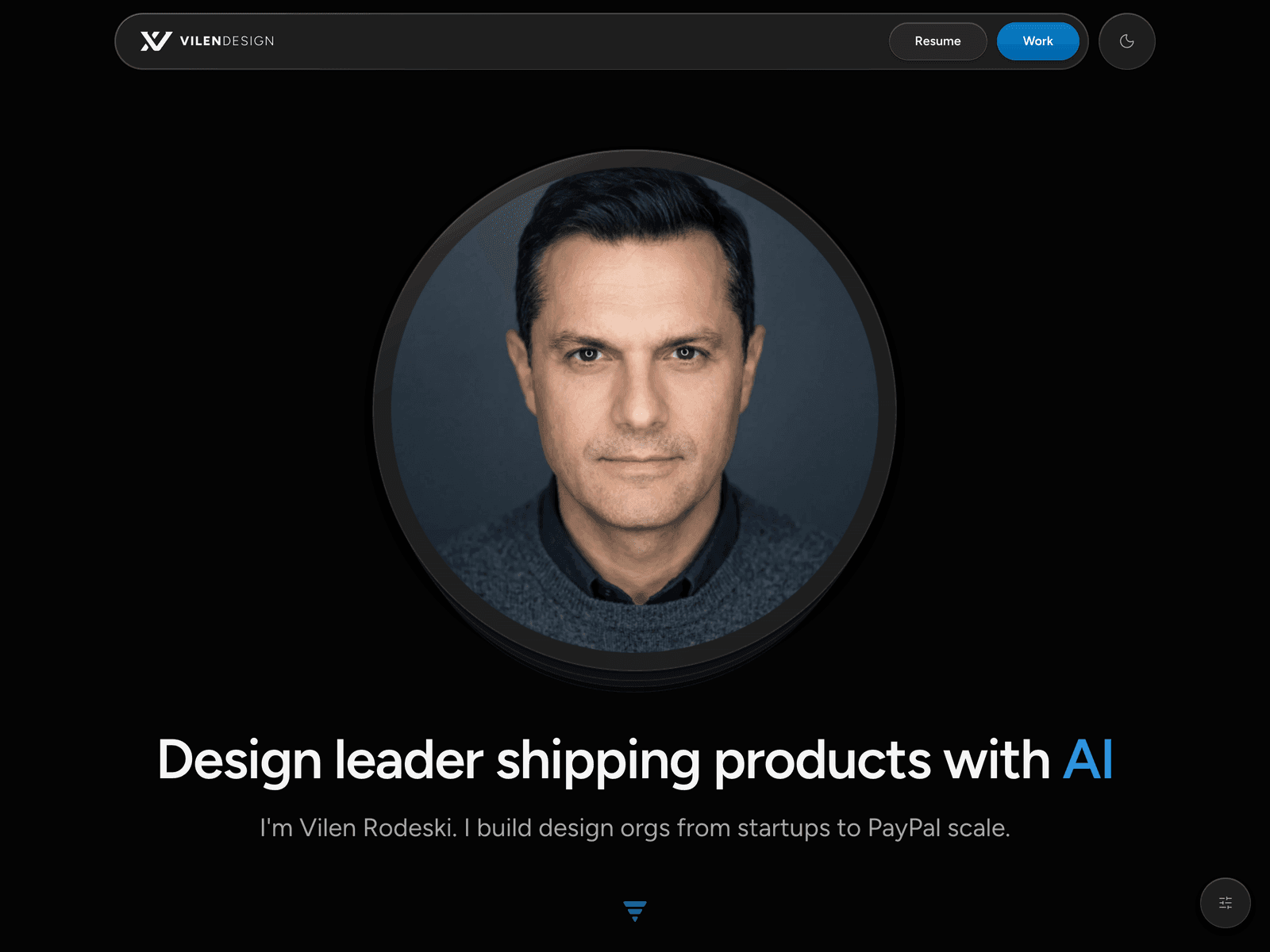 Vilen Rodeski · Design leader shipping products with AI 데스크톱 화면