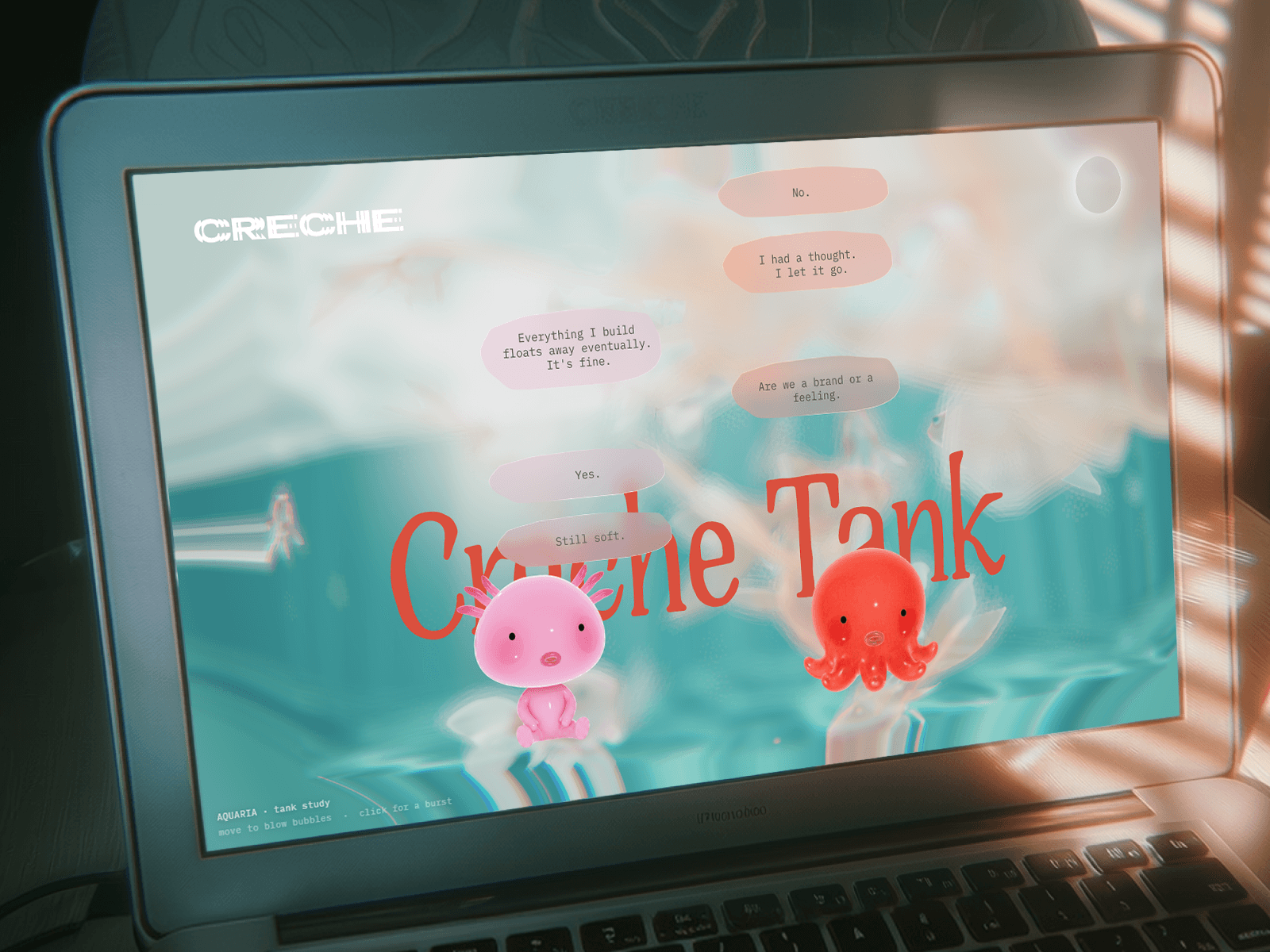 CRÈCHE · the tank — creative tech/media studio 데스크톱 화면