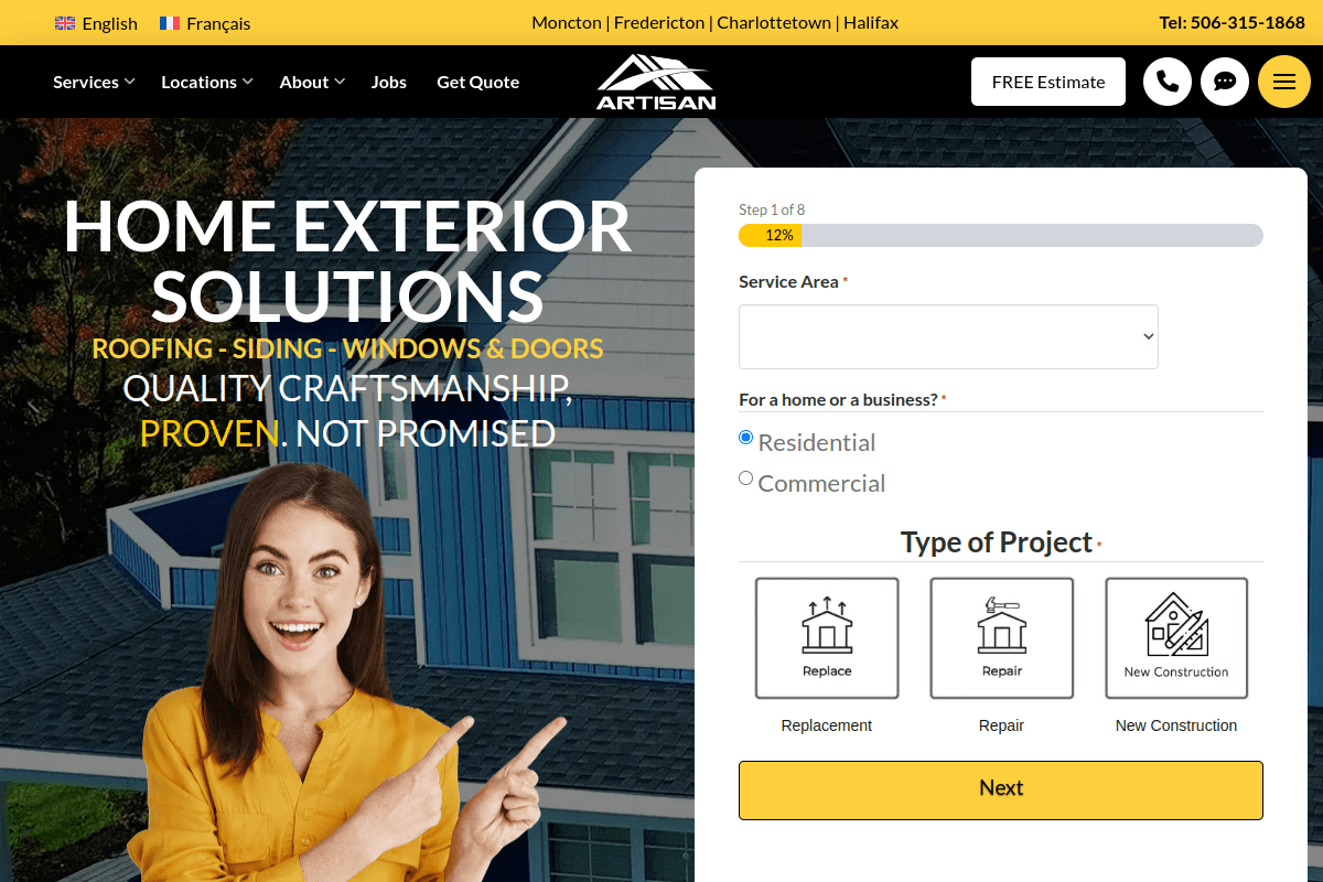 Artisanroofing 데스크톱 화면