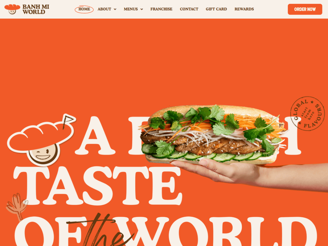 Banhmiworld 웹사이트 데스크톱 화면 스크린샷 — 일러스트레이션, 다크 모드 스타일