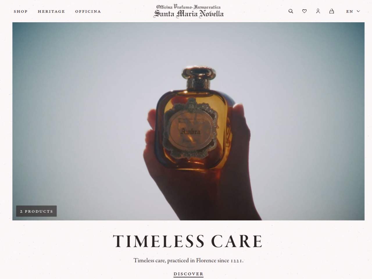 Santa Maria Novella 웹사이트 데스크톱 화면 스크린샷 — 에디토리얼, 플레이풀 스타일