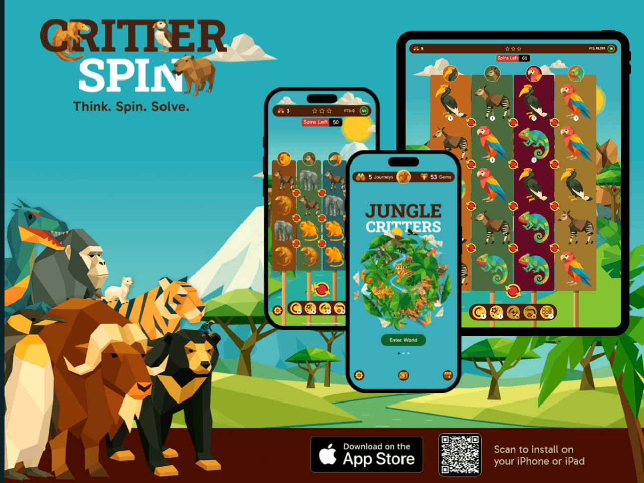 Critterspin 웹사이트 데스크톱 화면 스크린샷 — 다크 모드, 타이포그래피 스타일