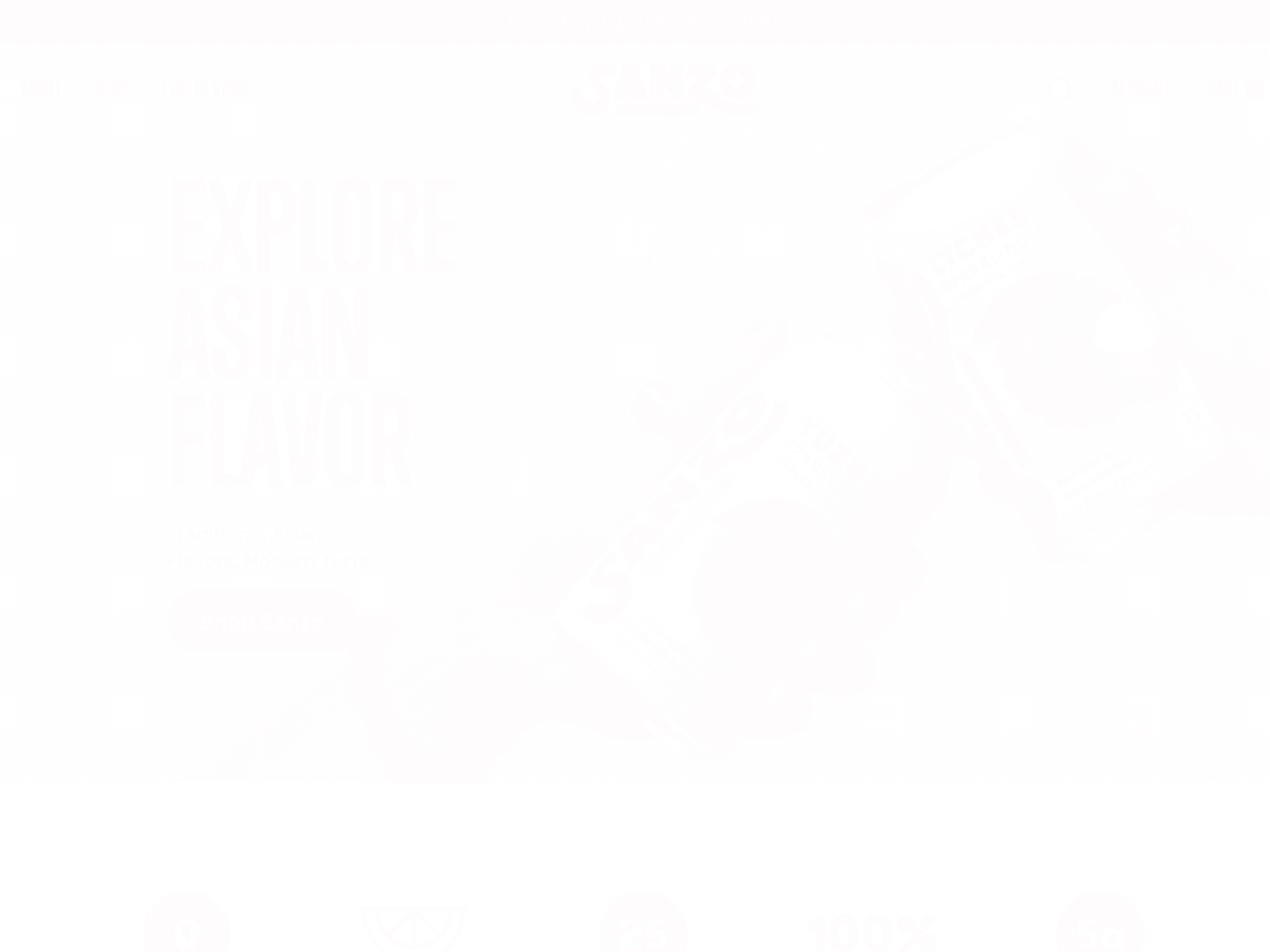 Sanzo Sparkling Water 웹사이트 데스크톱 화면 스크린샷 — 컬러풀, 미니멀 스타일