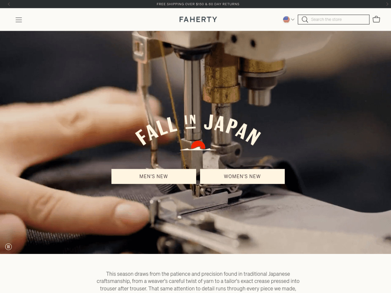 Faherty Brand 웹사이트 데스크톱 화면 스크린샷 — 컬러풀, 기업형 스타일
