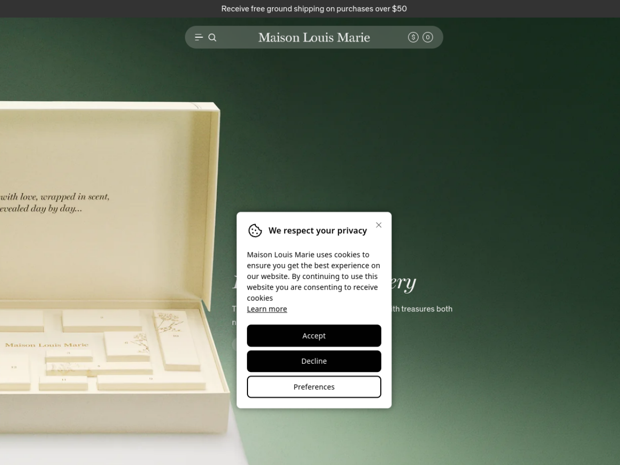 Maison Louis Marie 웹사이트 데스크톱 화면 스크린샷 — 미니멀, 3D 스타일