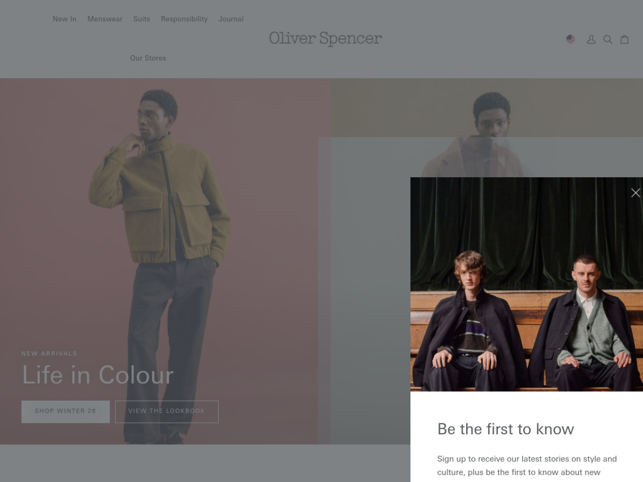 Oliver Spencer 웹사이트 데스크톱 화면 스크린샷 — 미니멀, 플레이풀 스타일