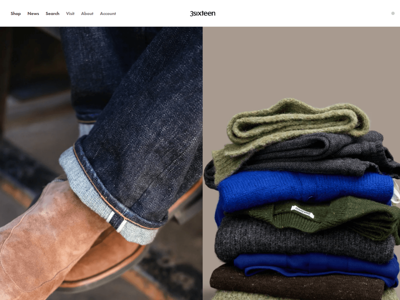 3sixteen 웹사이트 데스크톱 화면 스크린샷 — 다크 모드, 컬러풀 스타일