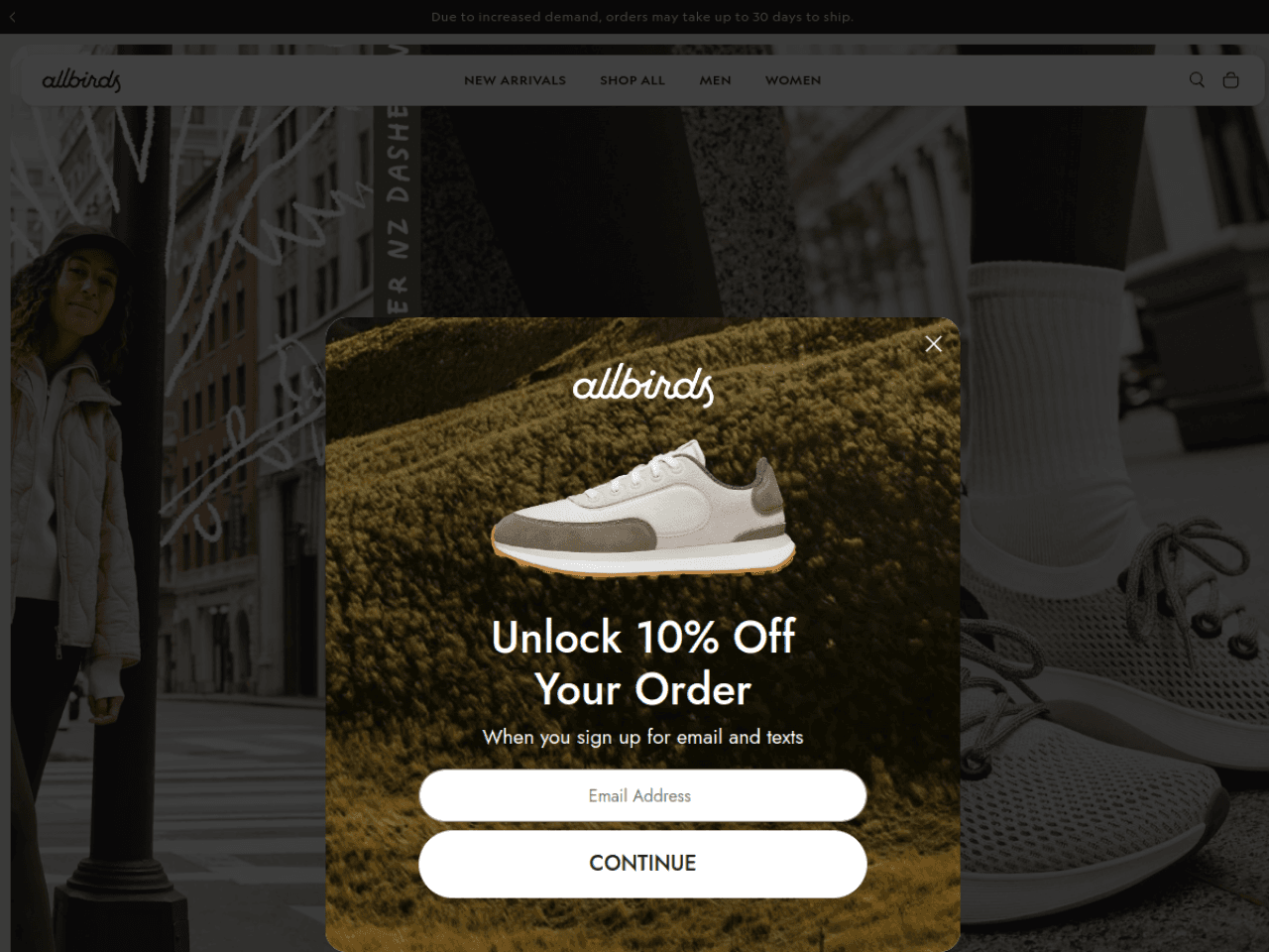 Allbirds 웹사이트 데스크톱 화면 스크린샷 — 미니멀 스타일