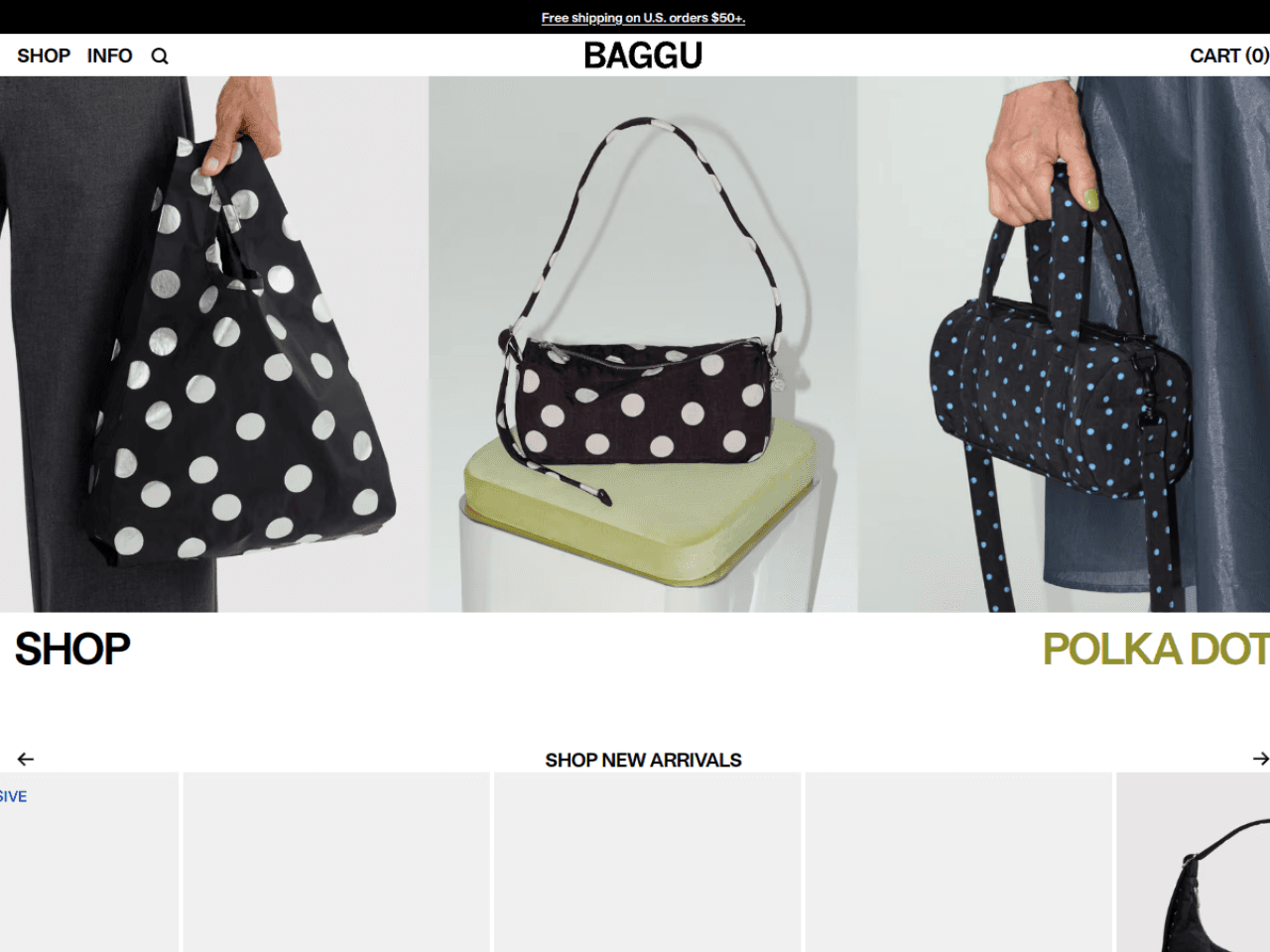 BAGGU 웹사이트 데스크톱 화면 스크린샷 — 플레이풀, 미니멀 스타일