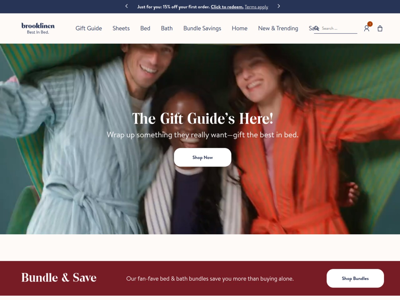 Brooklinen 웹사이트 데스크톱 화면 스크린샷 — 미니멀, 레트로 스타일
