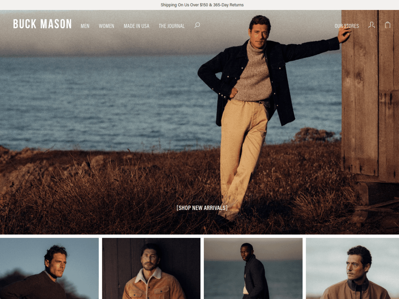 Buck Mason 웹사이트 데스크톱 화면 스크린샷 — 미니멀, 브루탈리즘 스타일
