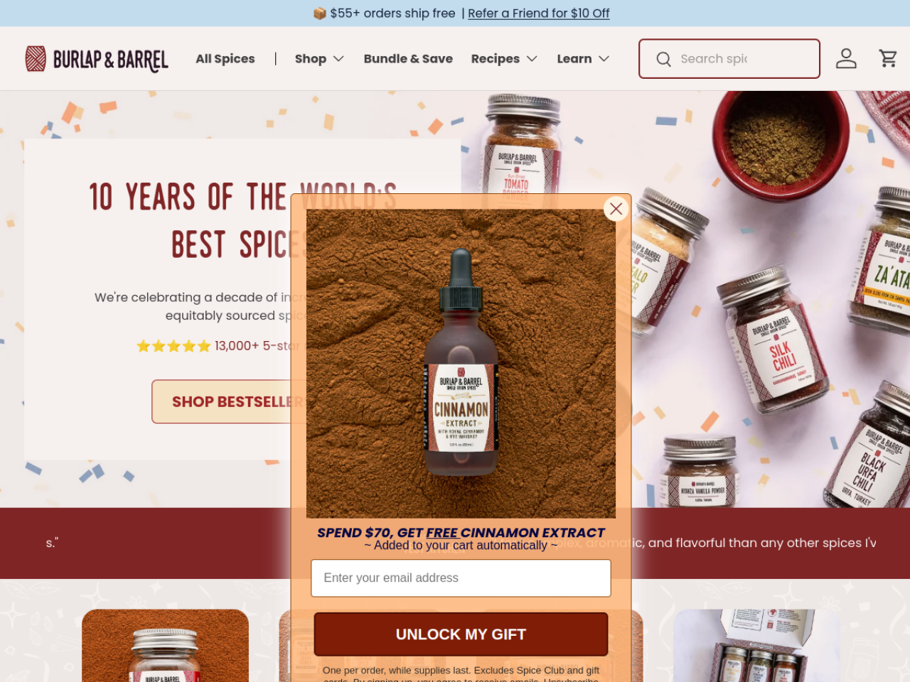 Burlap & Barrel 웹사이트 데스크톱 화면 스크린샷 — 컬러풀 스타일
