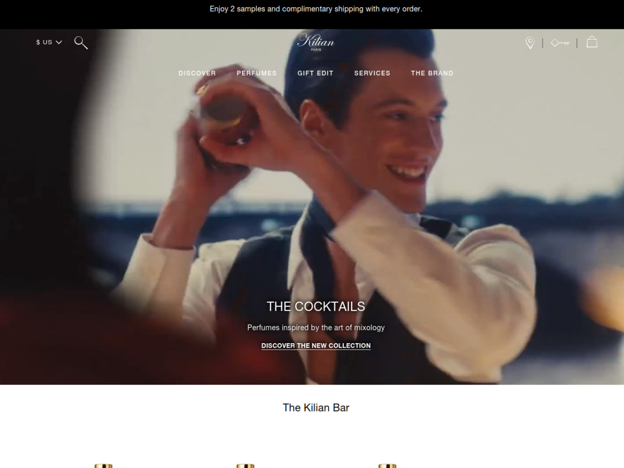 Kilian Paris 웹사이트 데스크톱 화면 스크린샷 — 다크 모드, 타이포그래피 스타일